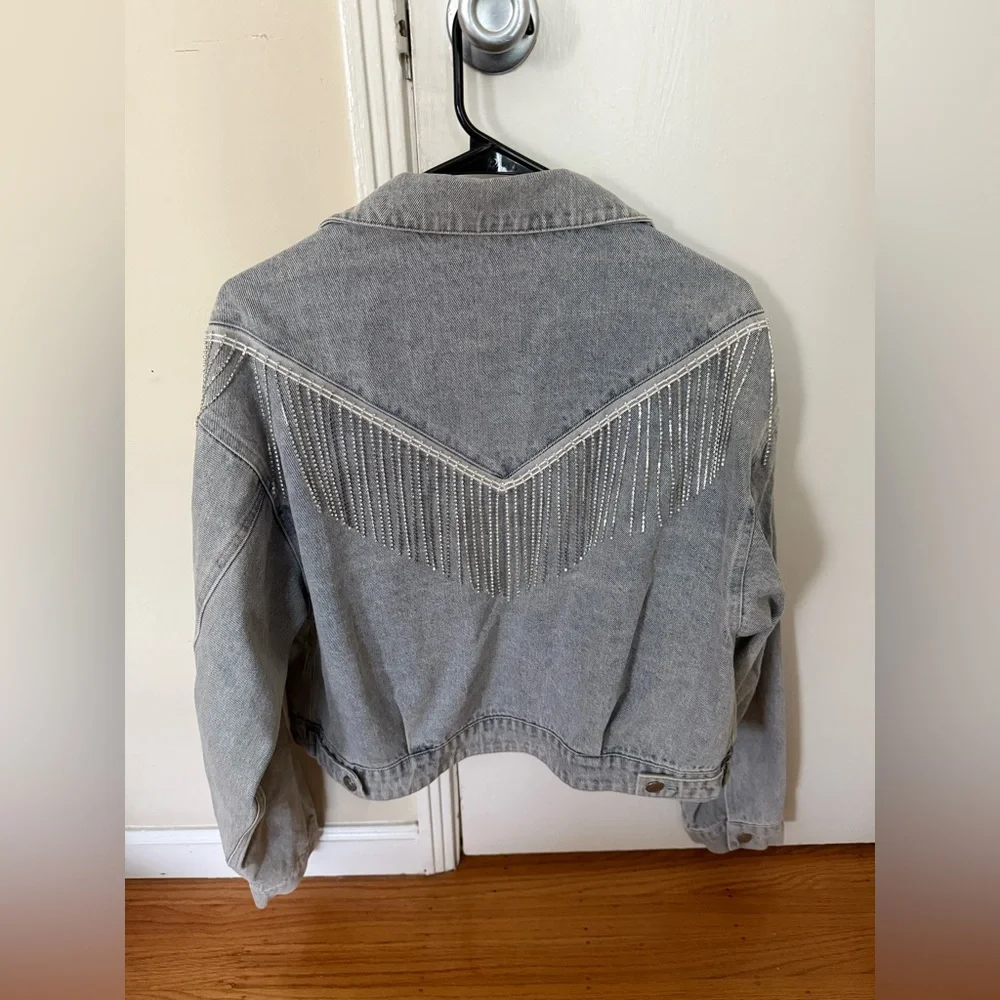 Windsor Rocker-Chic Rhinestone Fringe Denim Jacket, size L - Picture 10 of 14